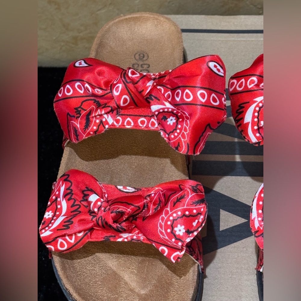 Coco+Carmen Red Bandana Slide Slippers open toe Sandals - Size 9 - Picture 6 of 8